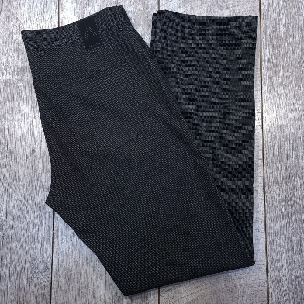 Alberto Stone Pants Men 33x32 Black Salt and Pepper Modern Fit Stretch Trousers